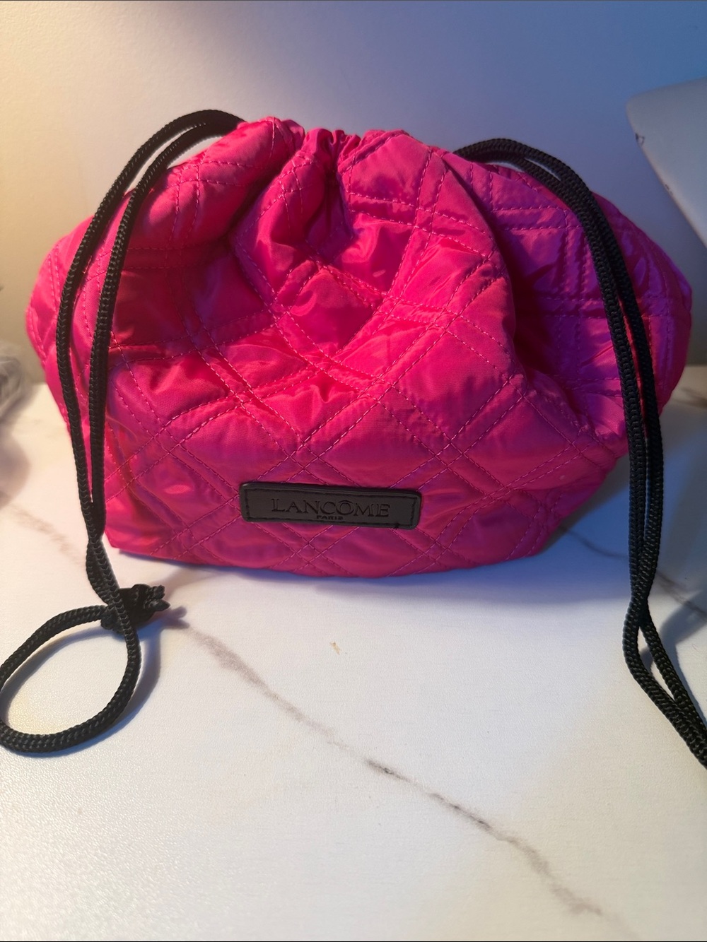 Lancome Hot Pink Quilted Drawstring Cosmetic Pouch